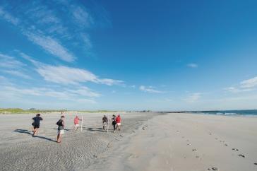 Wide angle shot of engineers measuring beach